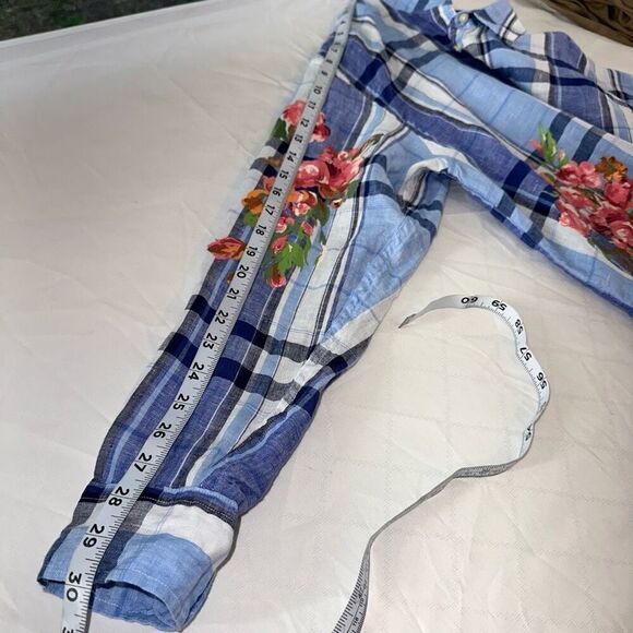 Lauren Ralph Lauren Floral & Plaid Linen Button Front Shirt Womens Boho Chic - Picture 8 of 9
